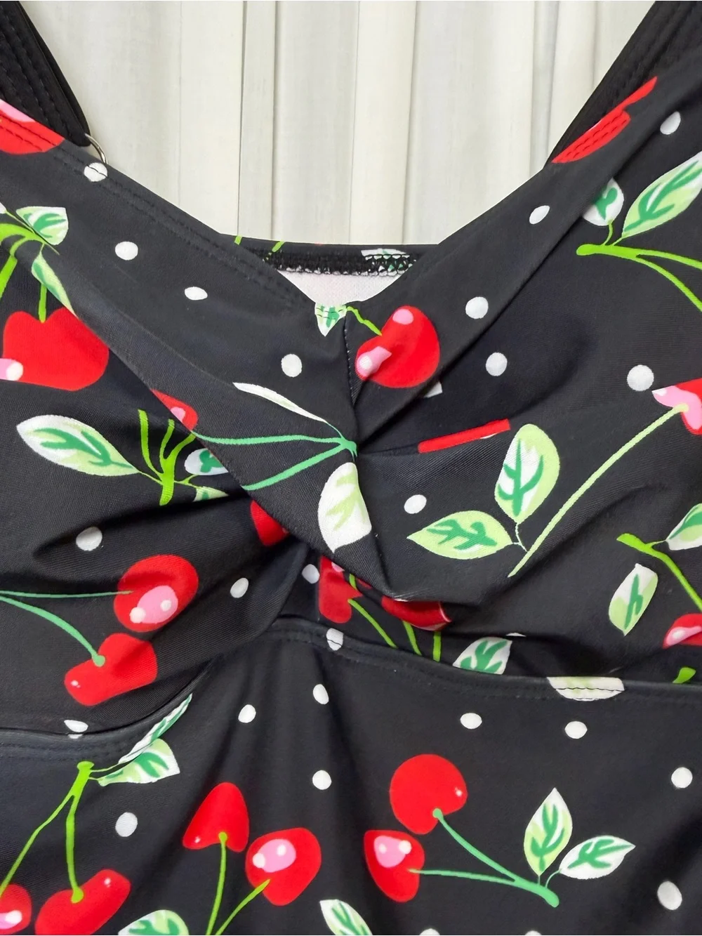 Retro Cherry Print Black One-Piece Swimsuit